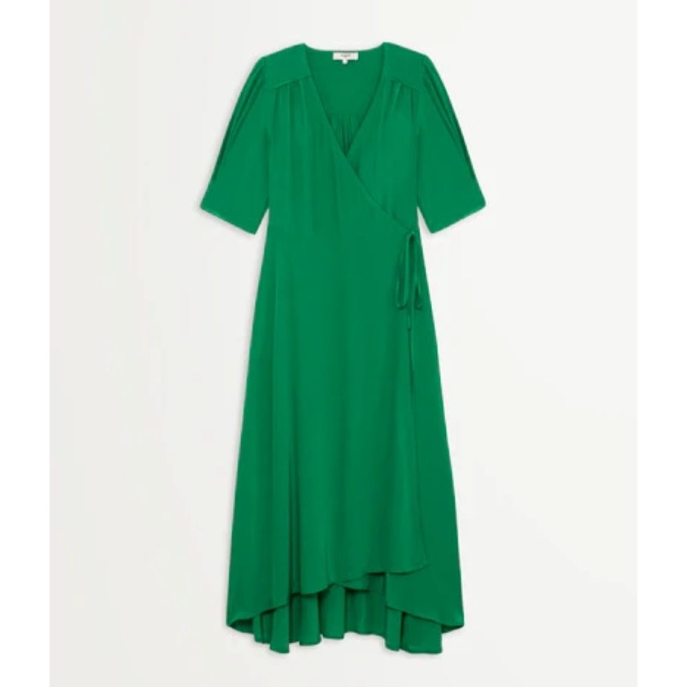 SUNCOO Paris NWOT Vibrant Jewel Tone Cibel Midi Wrap Dress Puff Short Sleeve S